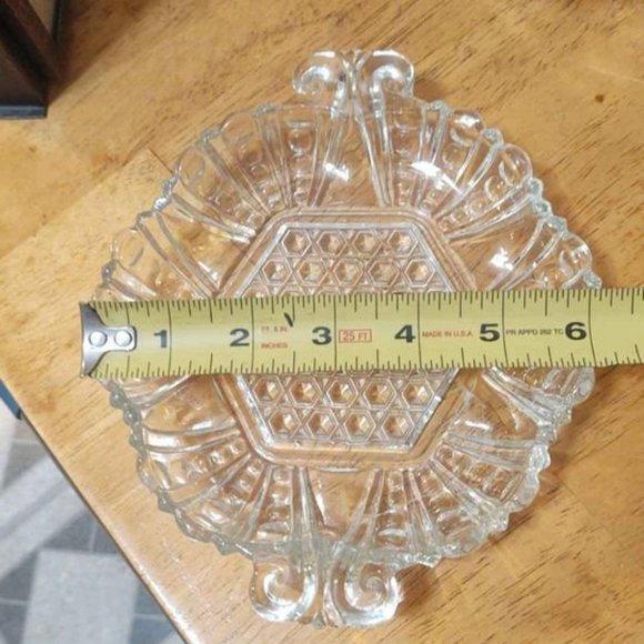 Vintage Clear Pressed Glass Cane Panels and Bubbles Relish Tray Candy Dish - Picture 5 of 5